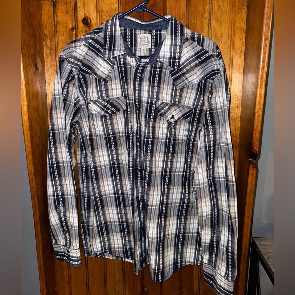 MOONSHINE SPIRIT MEN'S PLAID PRINT LONG SLEEVE SNAP WESTERN SHIRT‎